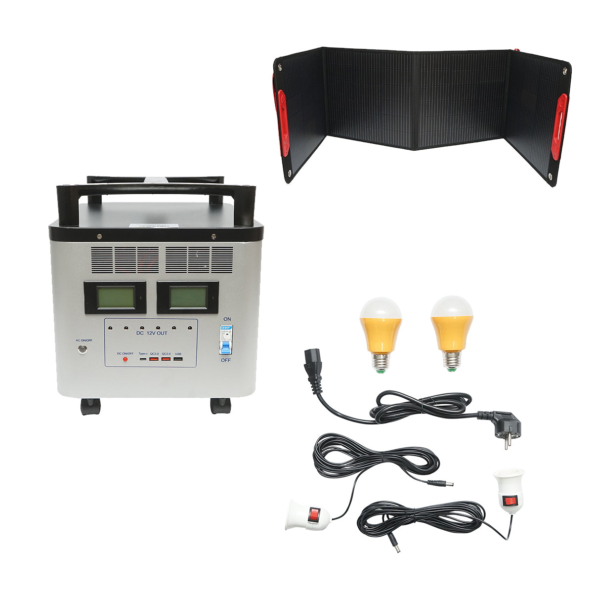 Portable station 2000W with LifePO4 battery 2016Wh, 2 LED bulbs 3W and 200W solar panel